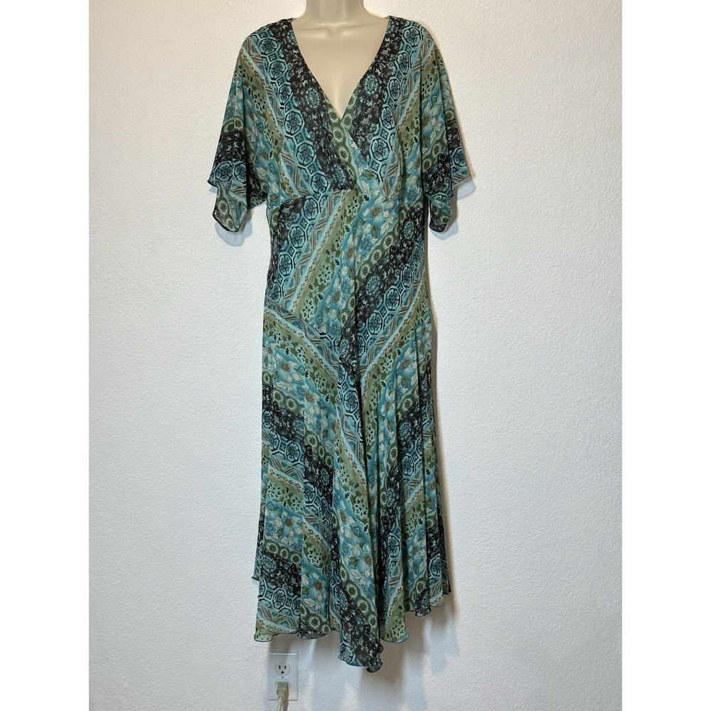 Floral‎ Chiffon Maxi Dress Flowy Aysmmetric Sz 20 Coquette Fairy Cottagecore